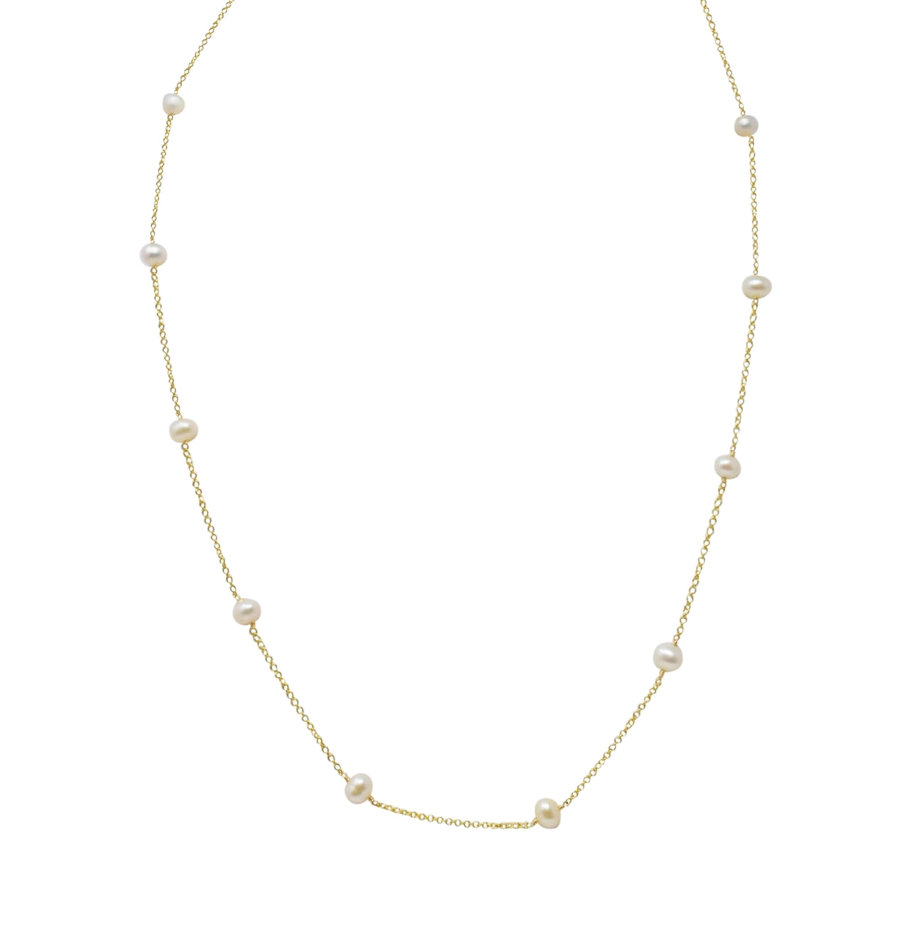 Tin cup style necklace, 14k gold filled with lustrous freshwater pearls, handmade in USA