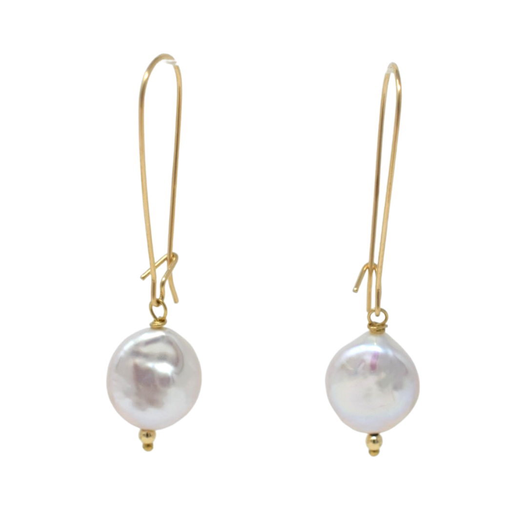 Coin Pearl Dangles, Gold Filled - MILK VELVET PEARLS