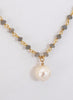 Gemstone rosary chain with pearl pendant, gold rosary chain necklace, gemstone and pearls, artistic pearls, trendy pearl jewelry