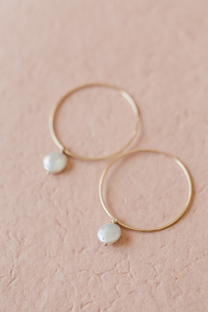 Dainty 14k GF Hoop Earrings with Coin Dangles - MILK VELVET PEARLS