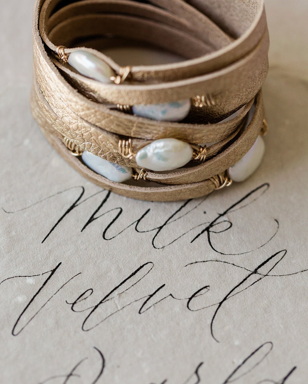 HALLELUJAH Leather Wrap, Gold - MILK VELVET PEARLS