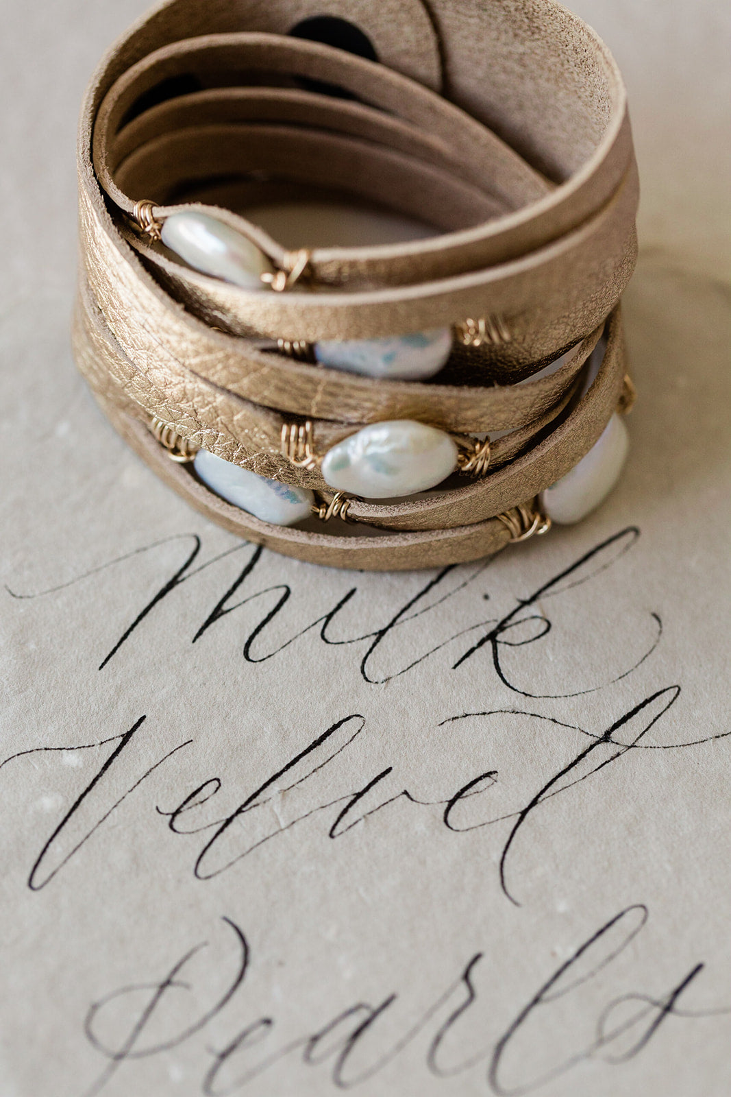 HALLELUJAH Leather Wrap, Gold - MILK VELVET PEARLS