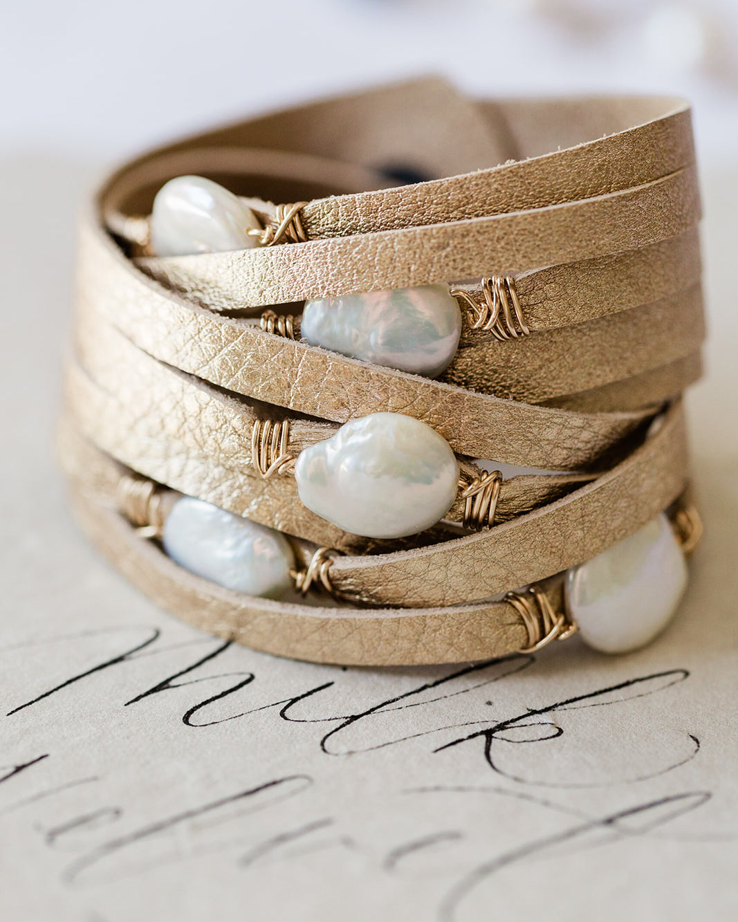 HALLELUJAH Leather Wrap, Gold - MILK VELVET PEARLS