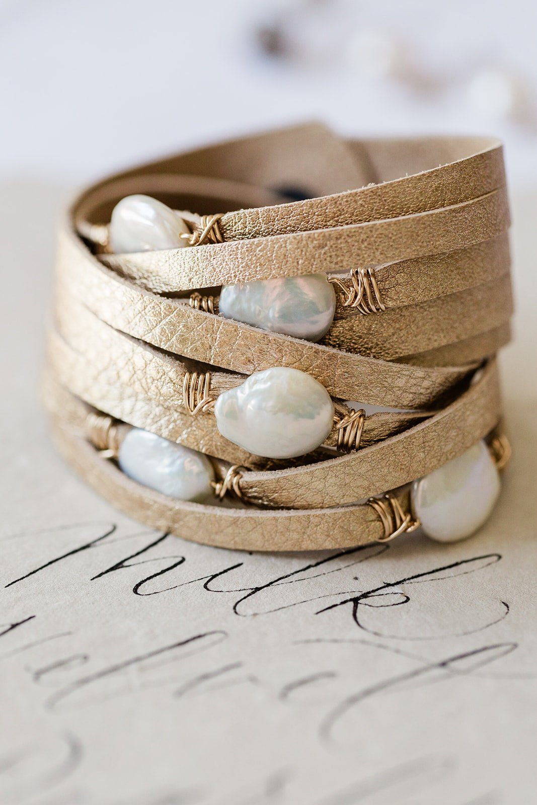HALLELUJAH Leather Wrap, Gold - MILK VELVET PEARLS