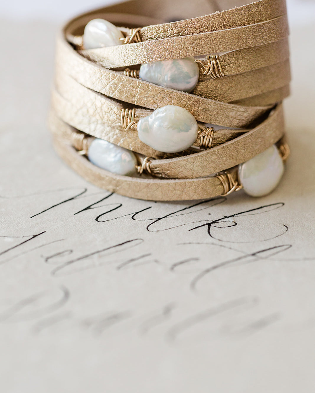HALLELUJAH Leather Wrap, Gold - MILK VELVET PEARLS