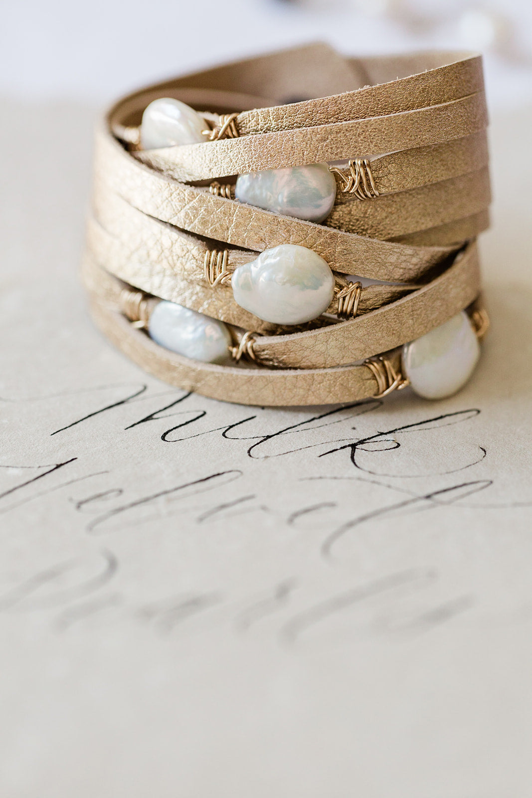 HALLELUJAH Leather Wrap, Gold - MILK VELVET PEARLS