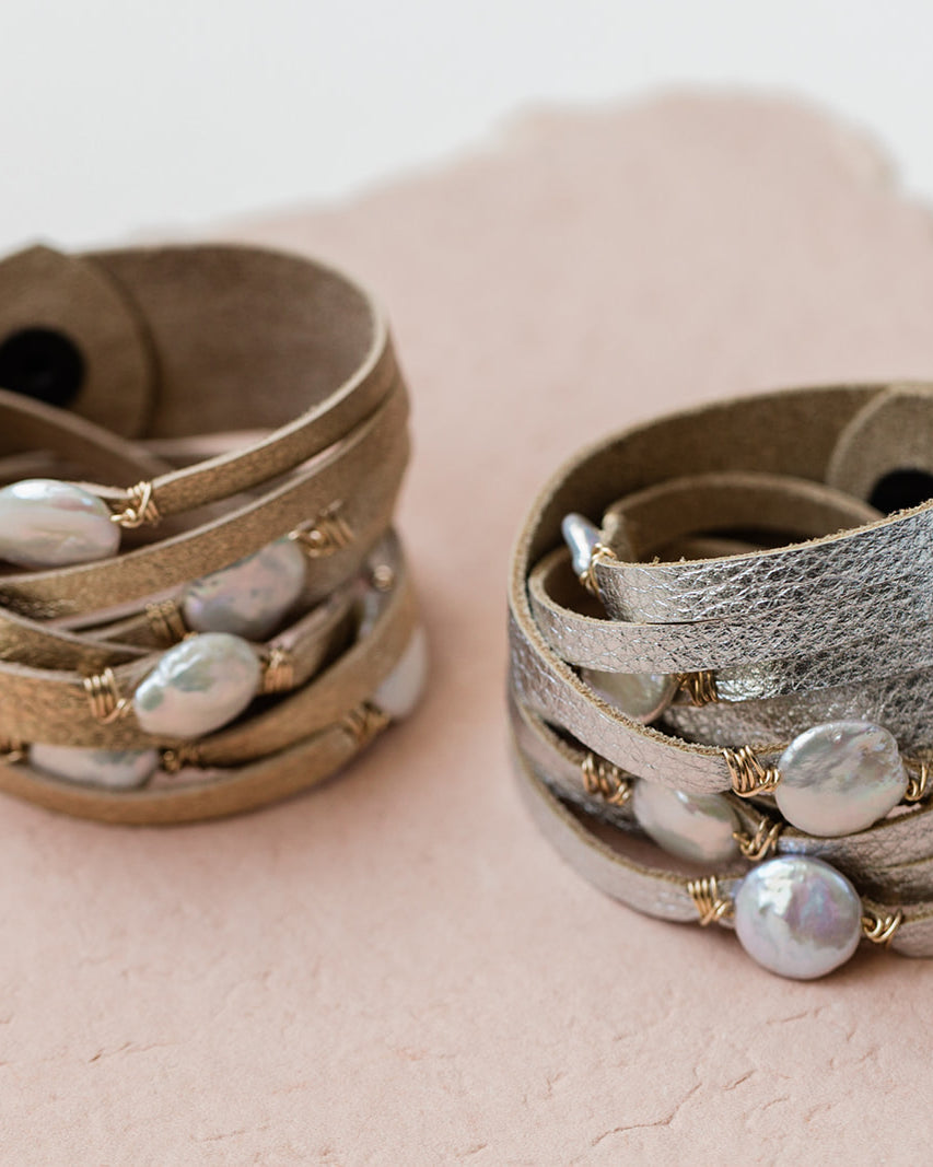 HALLELUJAH Leather Wrap Bracelet, Silver - MILK VELVET PEARLS