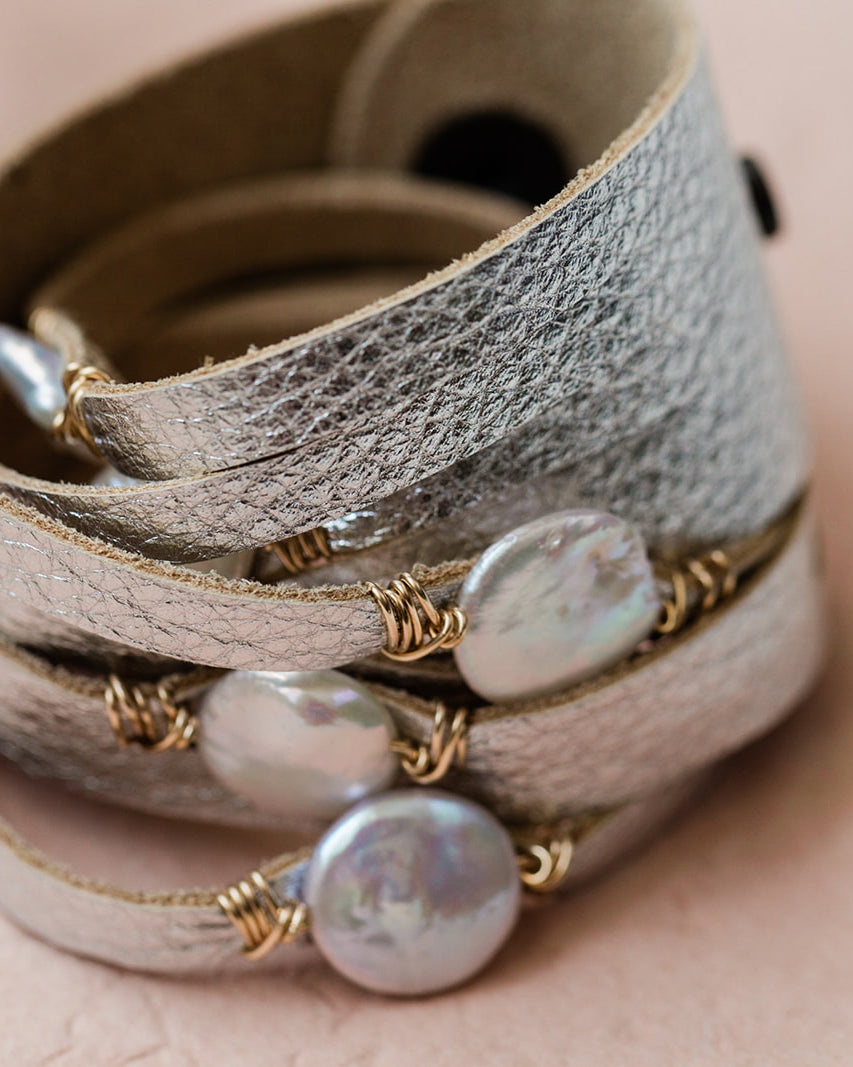 HALLELUJAH Leather Wrap Bracelet, Silver - MILK VELVET PEARLS