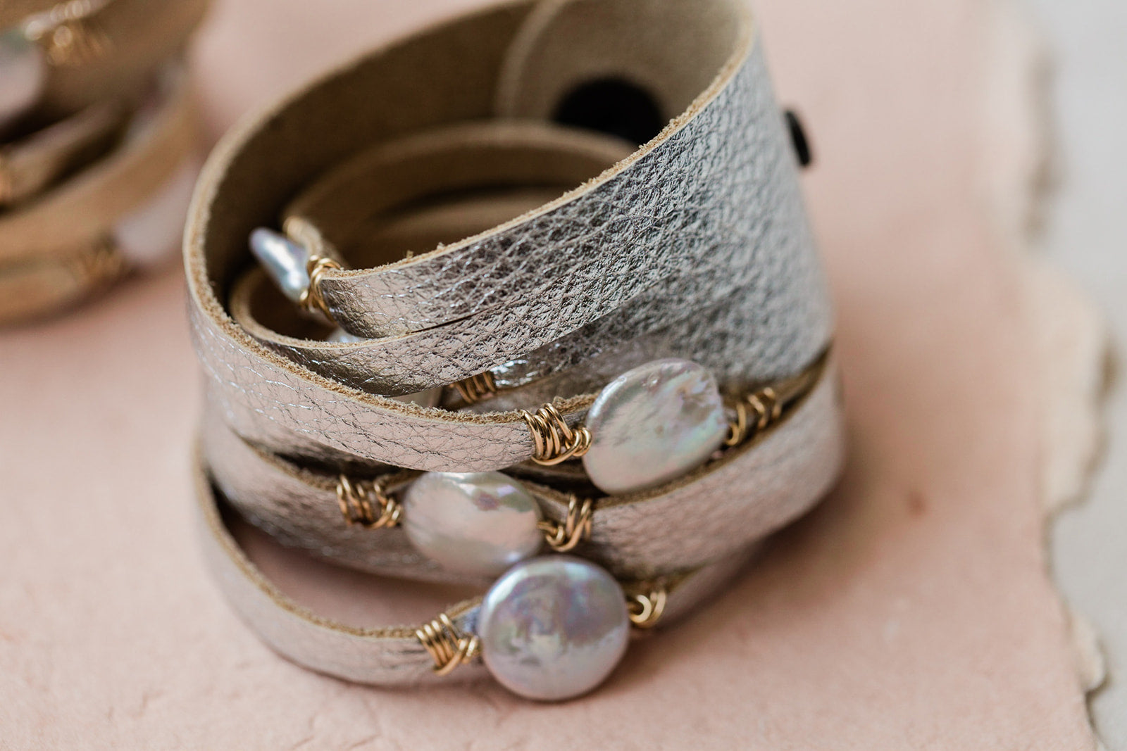 HALLELUJAH Leather Wrap Bracelet, Silver - MILK VELVET PEARLS