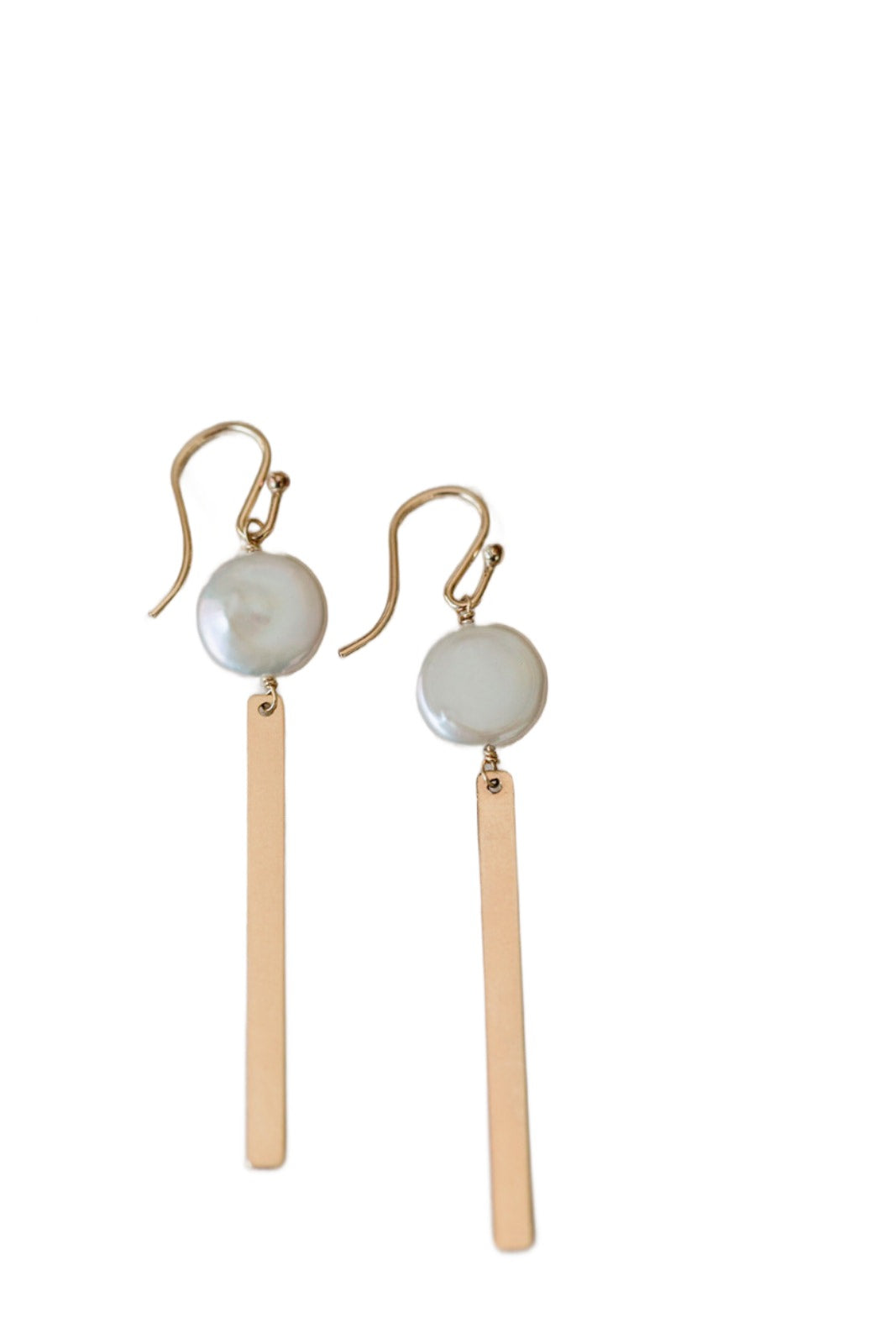Coin Pearl Bar Earrings, 14k GF - MILK VELVET PEARLS