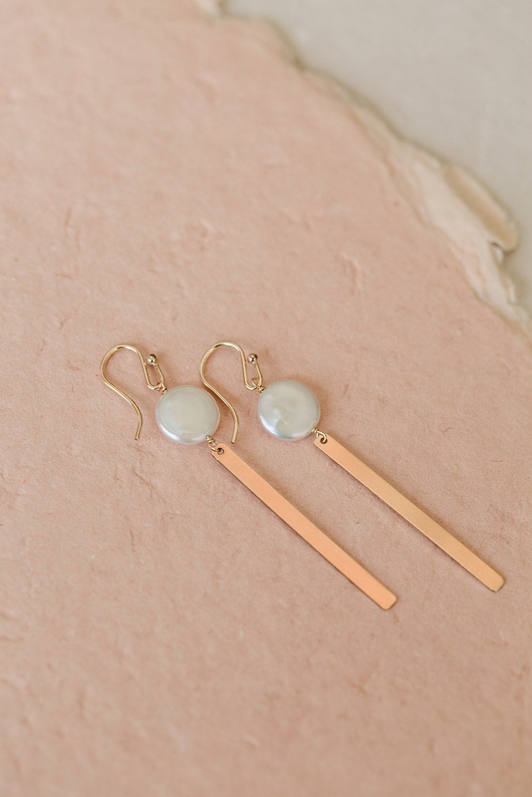 Coin Pearl Bar Earrings, 14k GF - MILK VELVET PEARLS