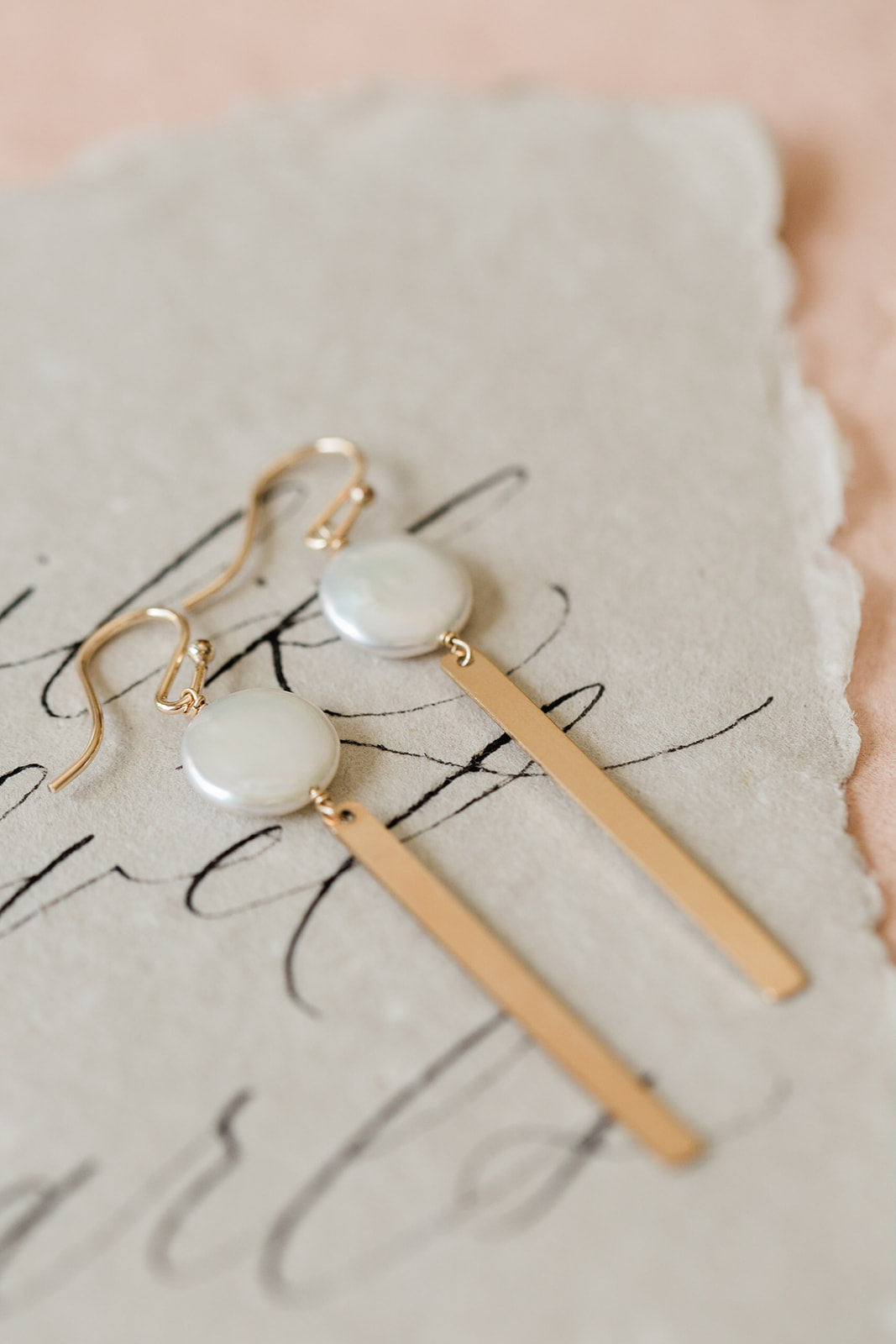 Coin Pearl Bar Earrings, 14k GF - MILK VELVET PEARLS