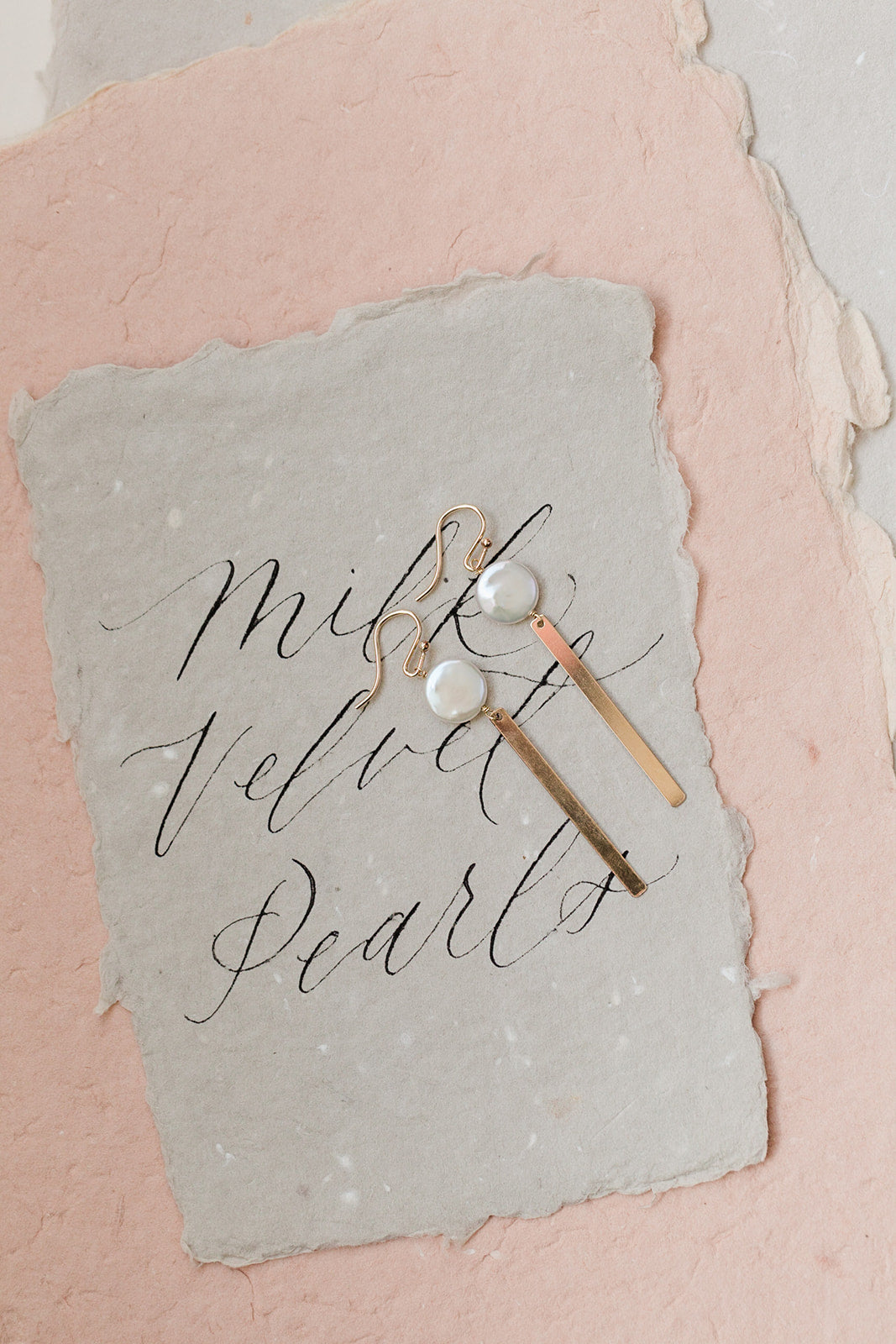 Coin Pearl Bar Earrings, 14k GF - MILK VELVET PEARLS