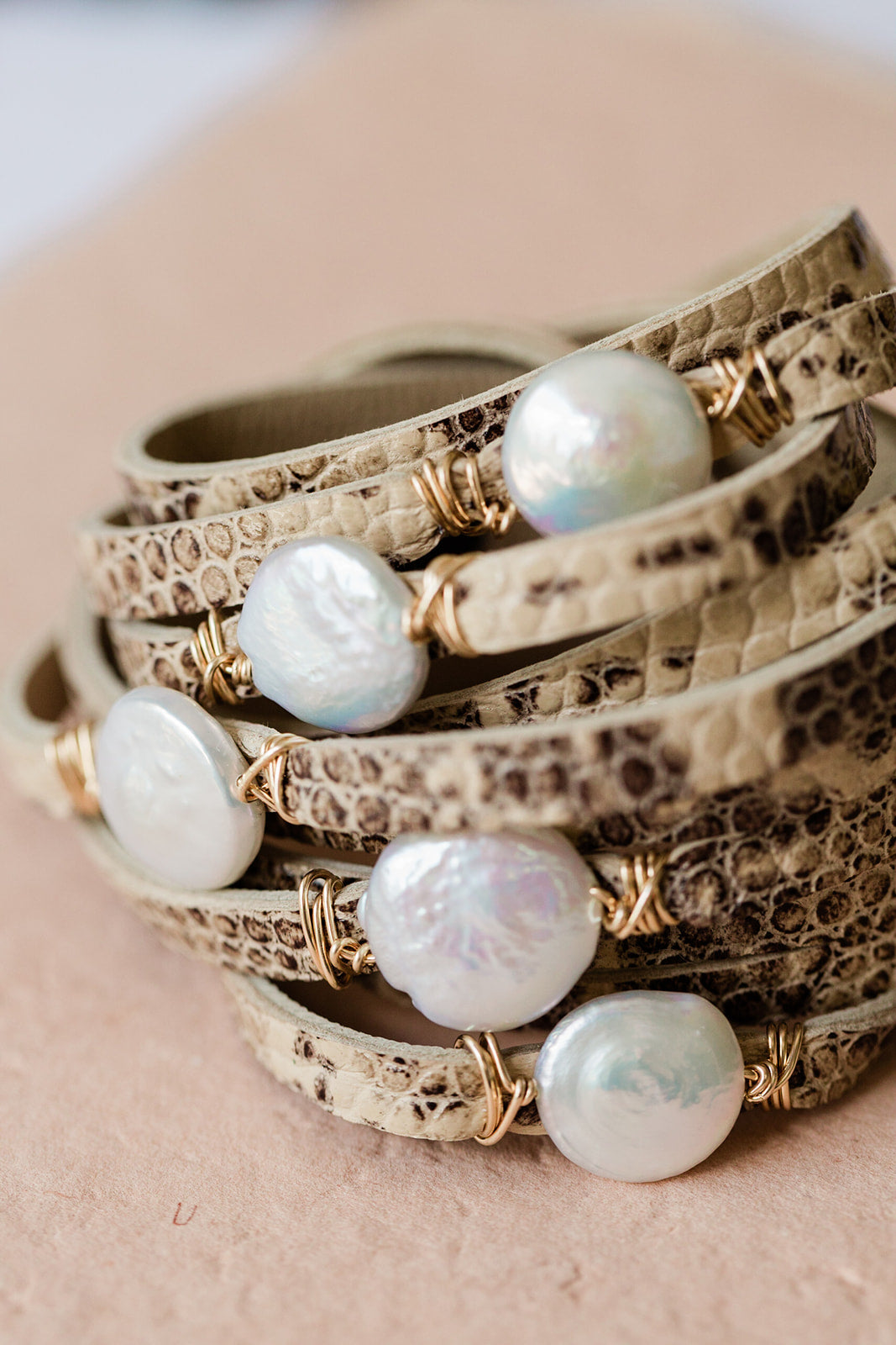 Exotic Snakeskin HALLELUJAH Bracelet, Limited Edition - MILK VELVET PEARLS