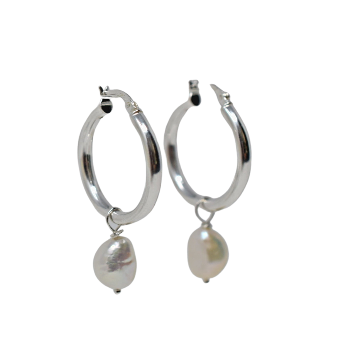 Baroque Pearl Silver Hoop Earrings (detachable pearls) - MILK VELVET PEARLS
