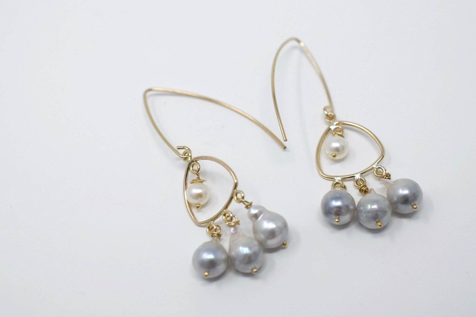 Lioness Chandelier Earrings with Akoya Drop Pearls, 14kGF - MILK VELVET PEARLS