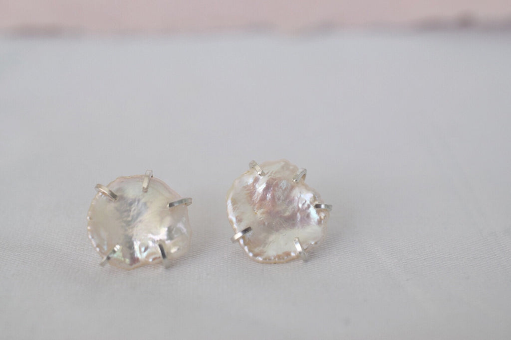 Lilies of the Field Earrings: Sterling Silver - MILK VELVET PEARLS