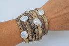 Leather wrap bracelet, leather and pearl cuff