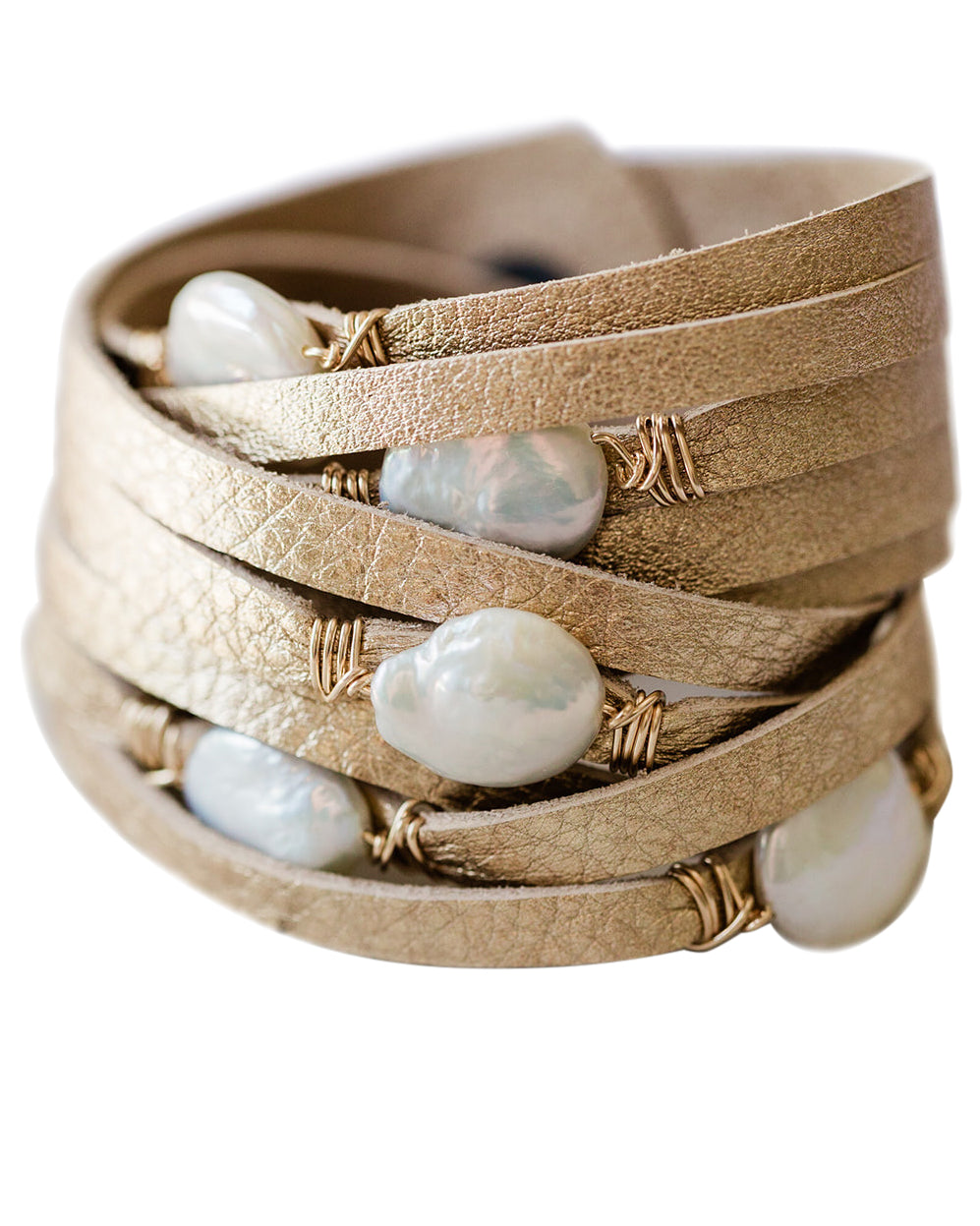 HALLELUJAH Leather Wrap, Gold - MILK VELVET PEARLS