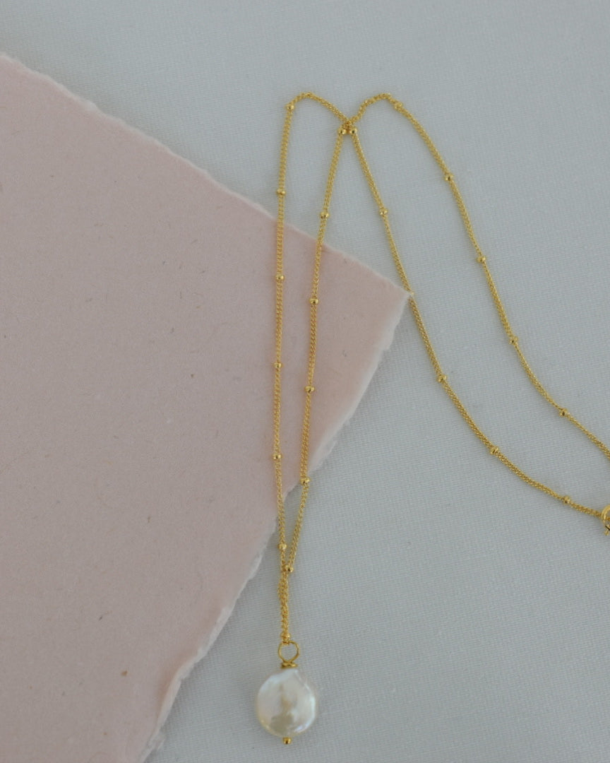 Dainty Coin Pearl Necklace, 14k Gold Filled - MILK VELVET PEARLS