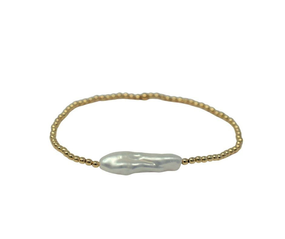 Dainty Gold Biwa Cuff - MILK VELVET PEARLS