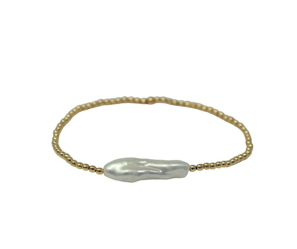 Dainty Gold Biwa Cuff - MILK VELVET PEARLS