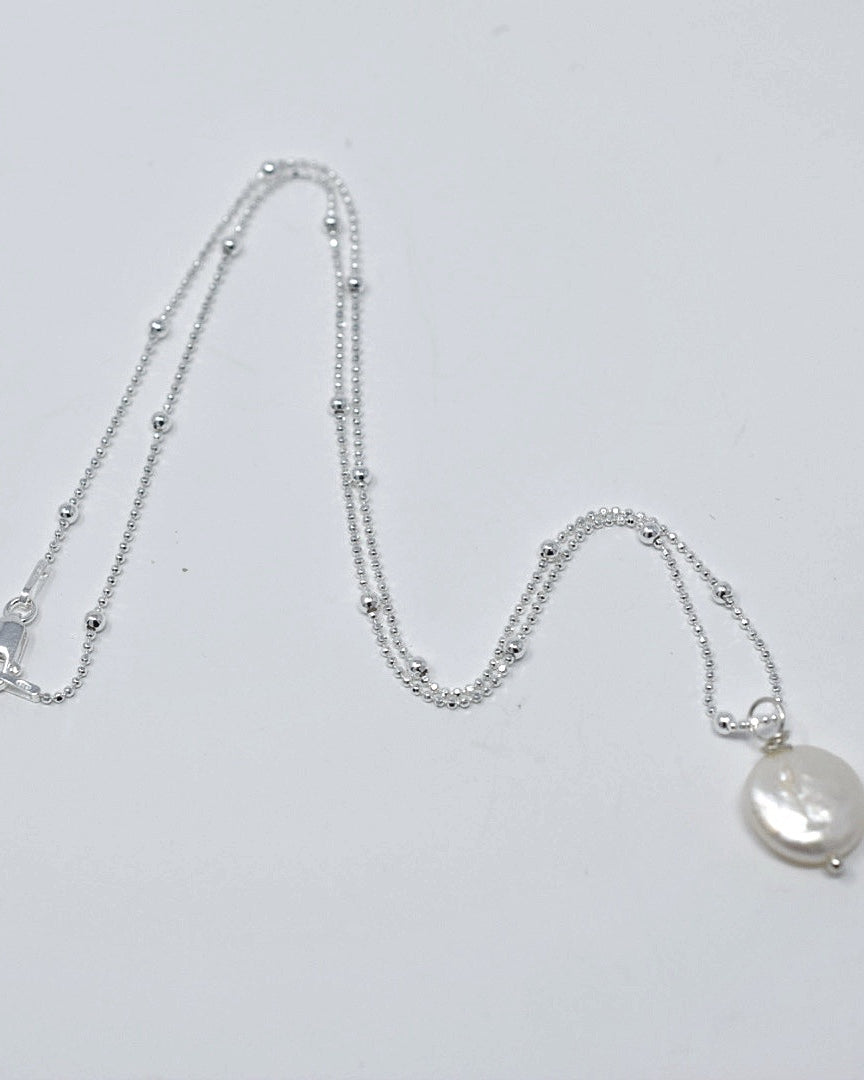 Dainty Coin Pearl Necklace, Sterling Silver - MILK VELVET PEARLS