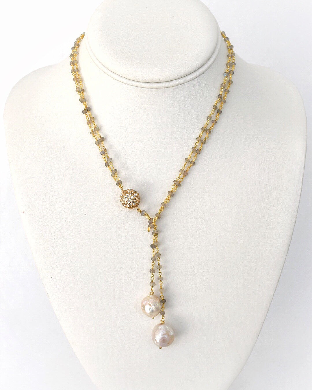 Abundance: Double Golden Baroque Pearl Lariat Necklace - MILK VELVET PEARLS