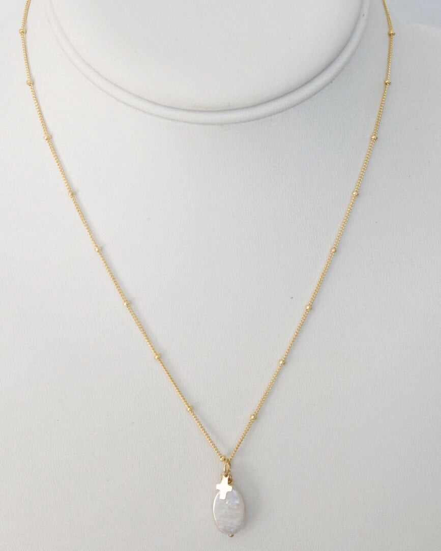 BE FAITHFUL: 14k gold filled, oval coin pearl necklace - MILK VELVET PEARLS