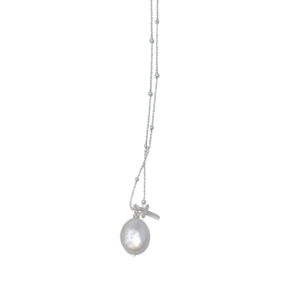 BE FAITHFUL: oval coin pearl necklace in gold filled or sterling silver - MILK VELVET PEARLS