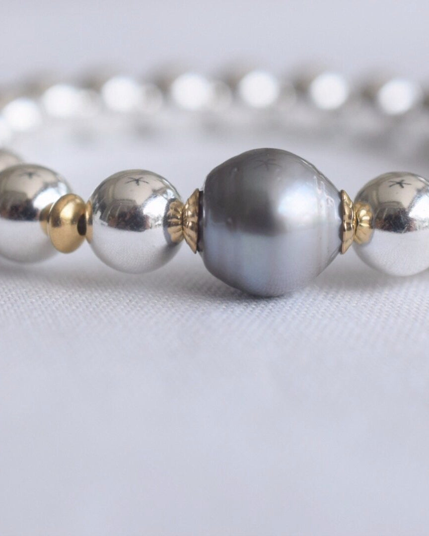 Silver + Gold Tahitian Pearl Bracelet - MILK VELVET PEARLS