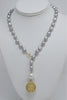 By Grace Necklace - Gray Baroque Pearl Lariat with Gold Coin Pendant - MILK VELVET PEARLS