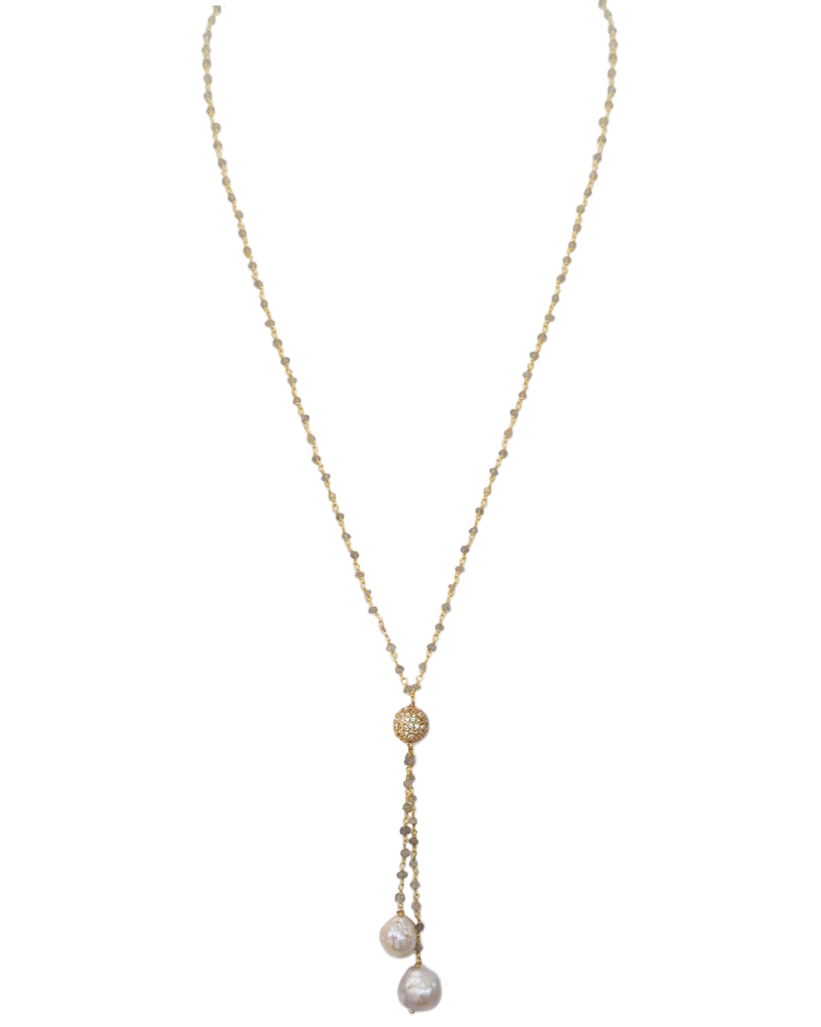Abundance: Double Golden Baroque Pearl Lariat Necklace - MILK VELVET PEARLS