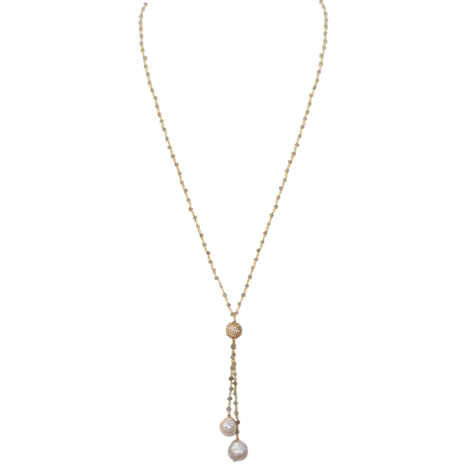 Abundance: Double Golden Baroque Pearl Lariat Necklace - MILK VELVET PEARLS