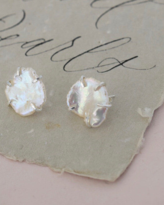 Lilies of the Field Earrings: Sterling Silver - MILK VELVET PEARLS