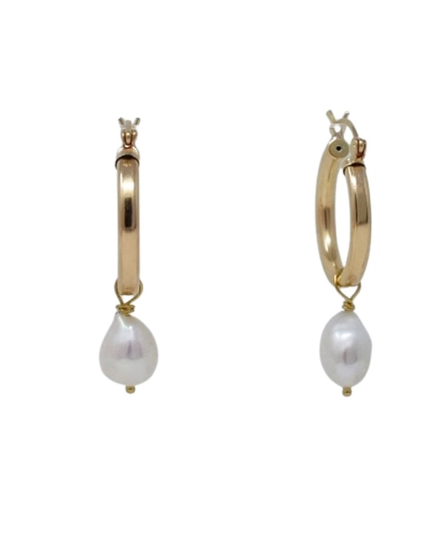 Baroque Pearl Gold Hoop Earrings (detachable pearls) - MILK VELVET PEARLS