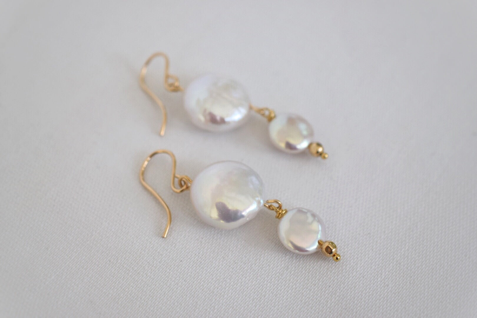 Double Portion: Coin Pearl Drop Earrings, 14k GF - MILK VELVET PEARLS