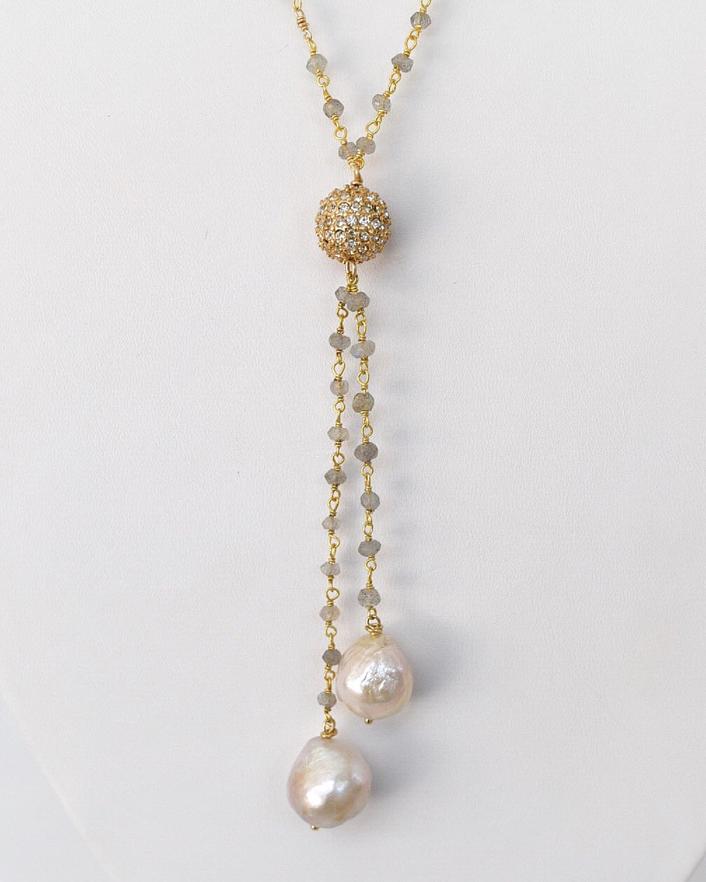 Abundance: Double Golden Baroque Pearl Lariat Necklace - MILK VELVET PEARLS