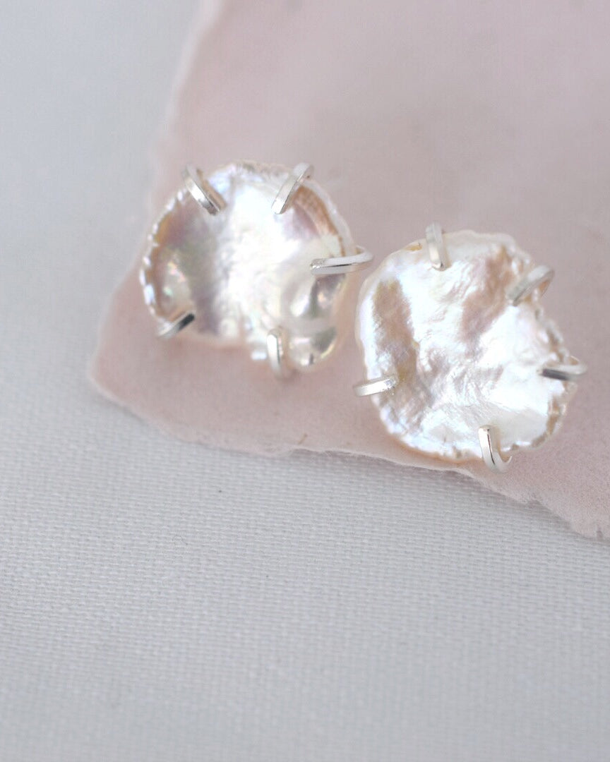 Lilies of the Field Earrings: Sterling Silver - MILK VELVET PEARLS