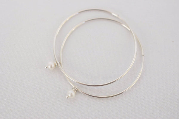 Dainty Sterling Silver Hoops - MILK VELVET PEARLS