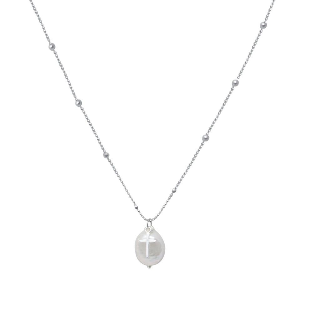 BE FAITHFUL: oval coin pearl necklace in gold filled or sterling silver - MILK VELVET PEARLS