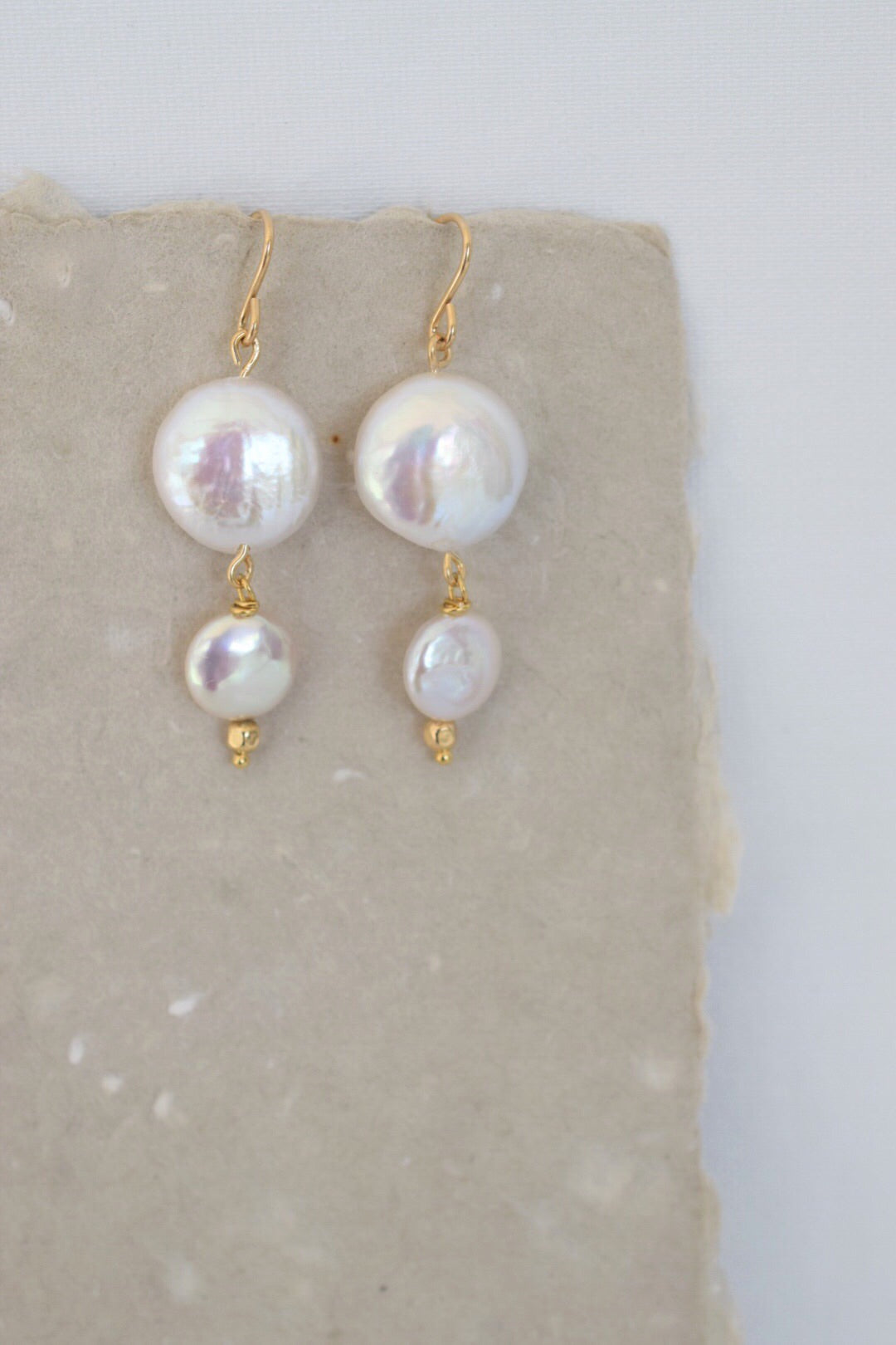 Double Portion: Coin Pearl Drop Earrings, 14k GF - MILK VELVET PEARLS