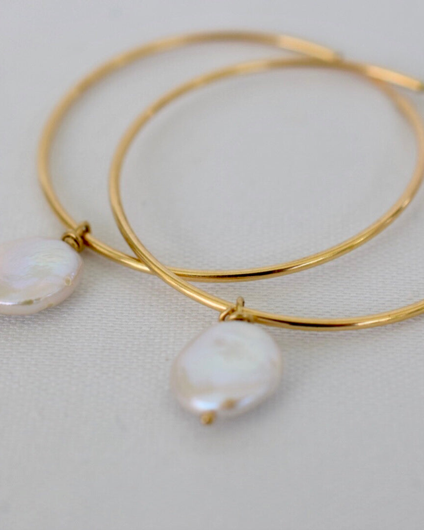 Dainty 14k GF Hoop Earrings with Coin Dangles - MILK VELVET PEARLS