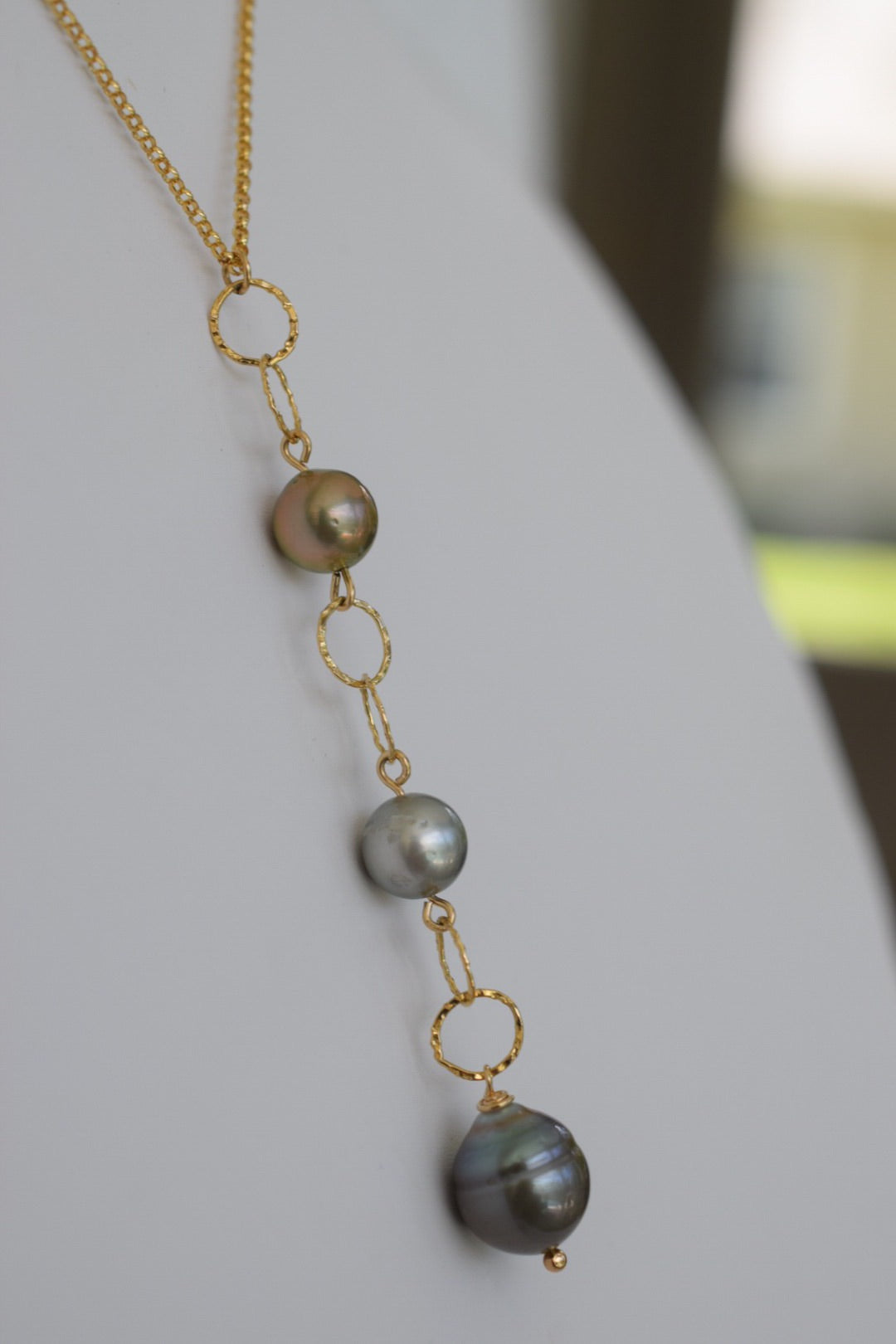 Triple Tahitian Ombré Y Necklace, 14 k Gold Filled - MILK VELVET PEARLS