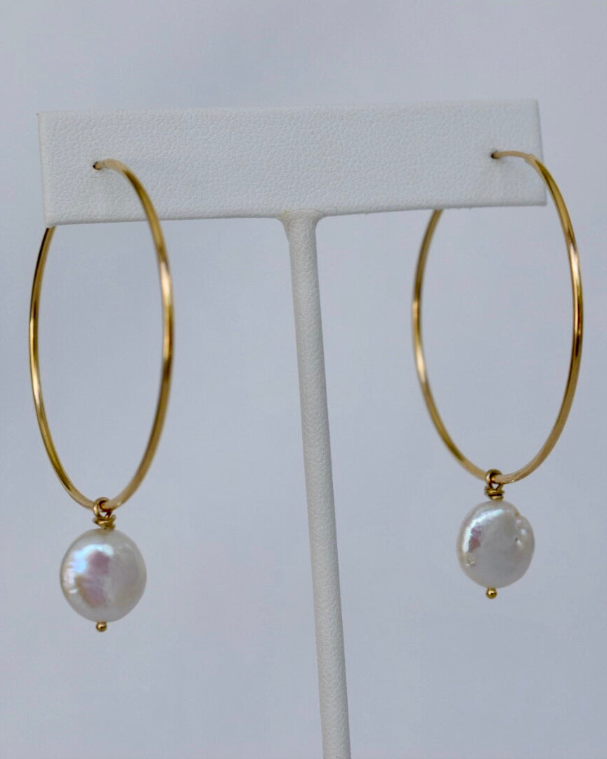 Dainty 14k GF Hoop Earrings with Coin Dangles - MILK VELVET PEARLS