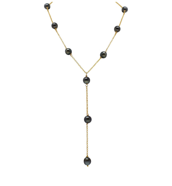 Awestruck, Tahitian Pearl Necklace, gold filled