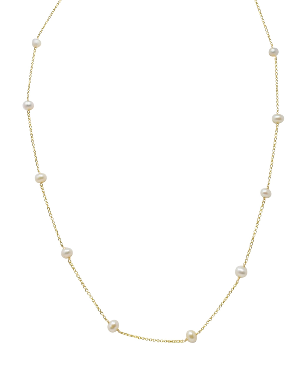 Tin cup style necklace, 14k gold filled with lustrous freshwater pearls, handmade in USA
