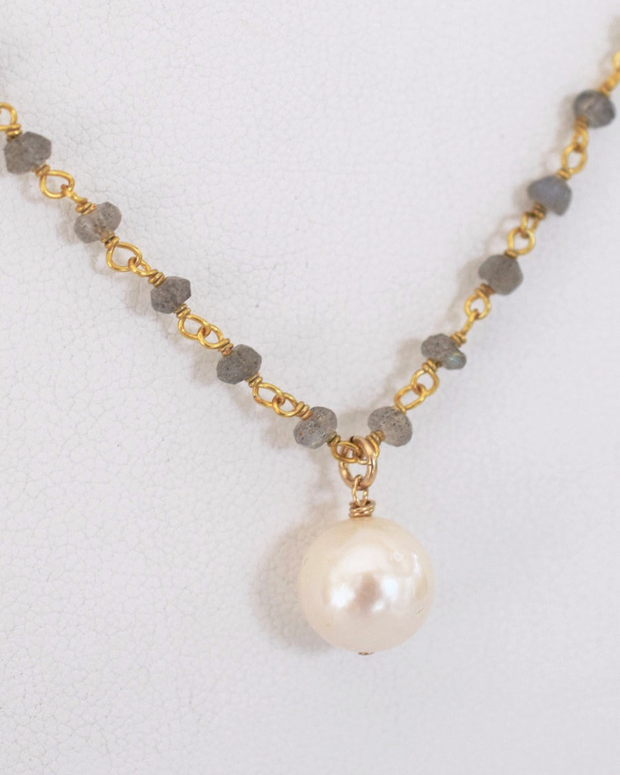 Gemstone rosary chain with pearl pendant, gold rosary chain necklace, gemstone and pearls, artistic pearls, trendy pearl jewelry