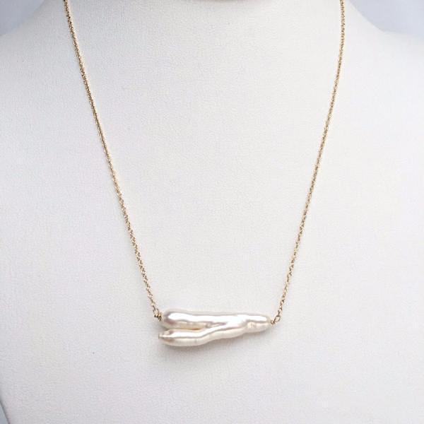 Biwa Stick Freshwater Pearl Necklace in Gold - MILK VELVET PEARLS