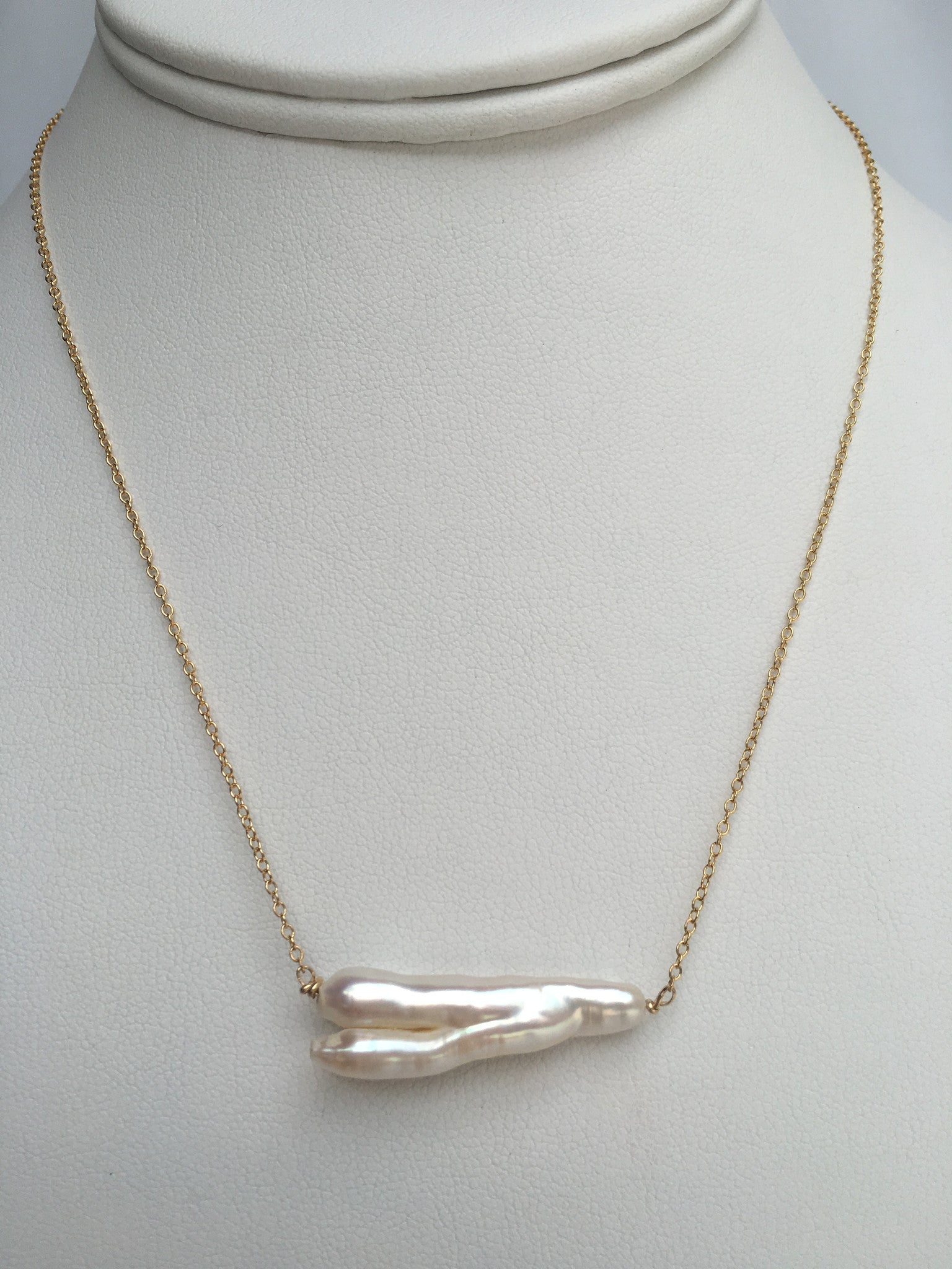 Biwa Stick Freshwater Pearl Necklace in Gold - MILK VELVET PEARLS